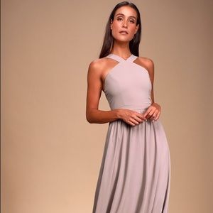 Lulu’s Air of Romance Taupe Maxi Dress